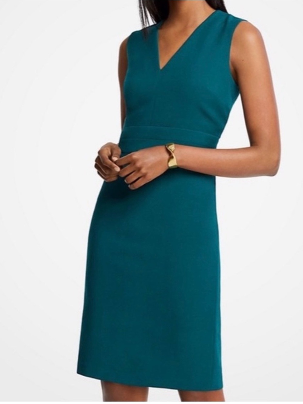 Ann Taylor Teal V-Neck Sleeveless Sheath Dress